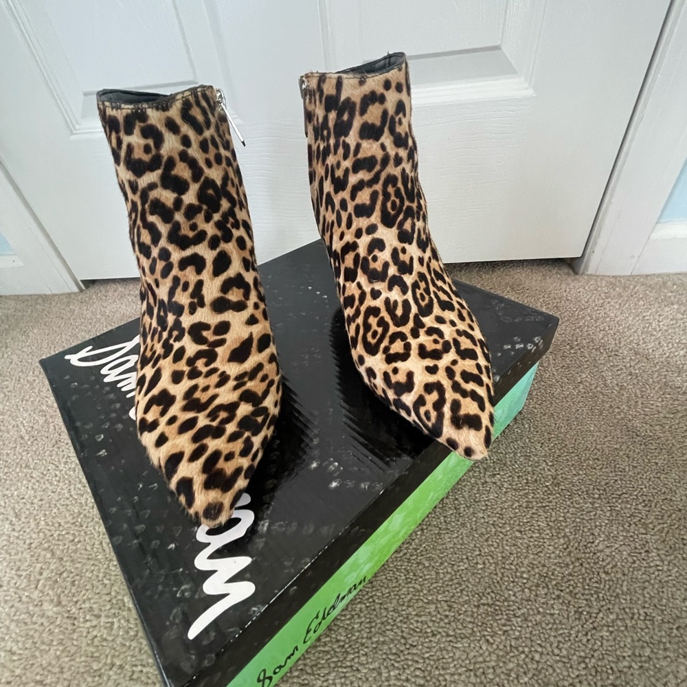 Sam Edelman Leopard Ankle Boots with Sleek Silhouette and Kitten Hill.